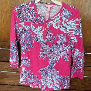 Lily Pulitzer Women's Pink and Blue Top 100% Cotton Size XS